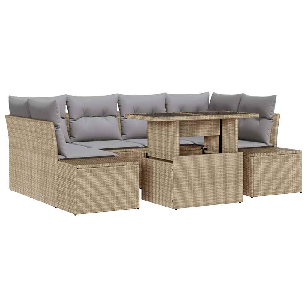 Set Divano da Giardino con cuscino 7 pcs Beige e Grigio Chiaro | homemem39