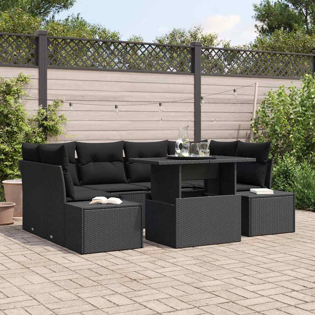 Set Divano da Giardino con cuscino 7 pcs Nero | homemem39