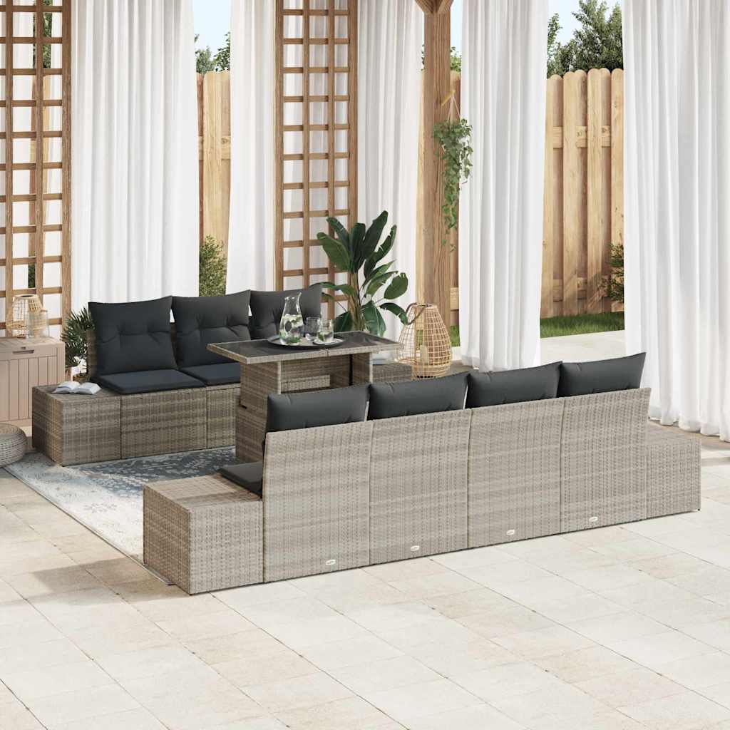 Set Divano da Giardino 8 pz Grigio chiaro e grigio scuro