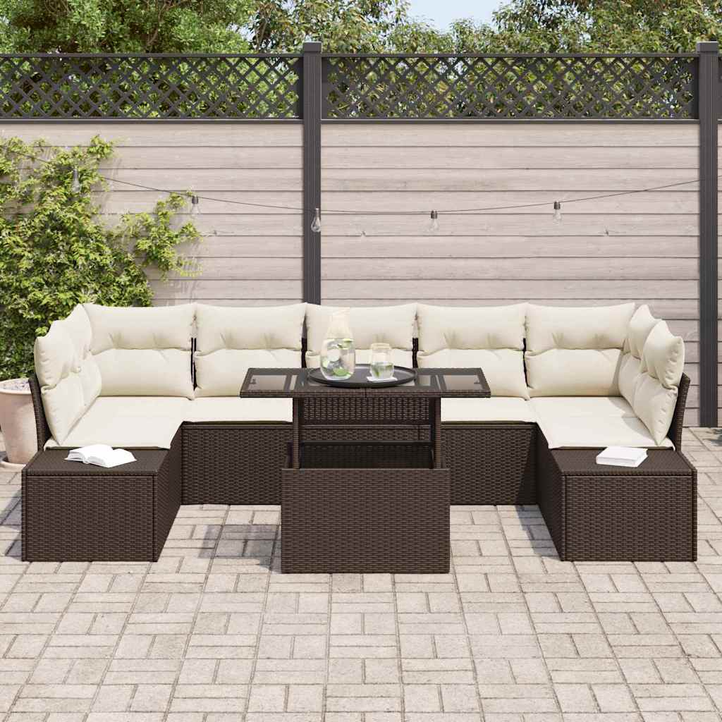 Set Divano da Giardino con cuscino 8 pcs Marrone e Crema | homemem39