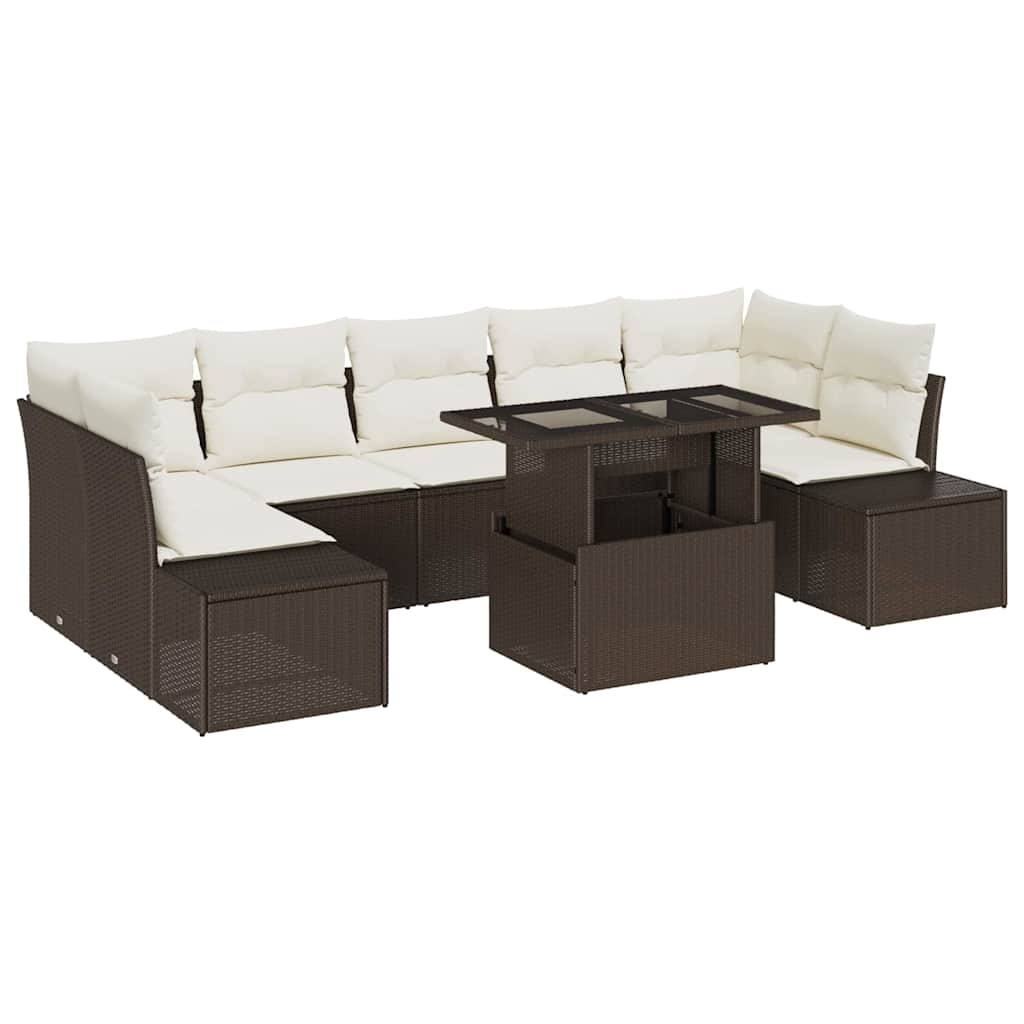 Set Divano da Giardino con cuscino 8 pcs Marrone e Crema | homemem39