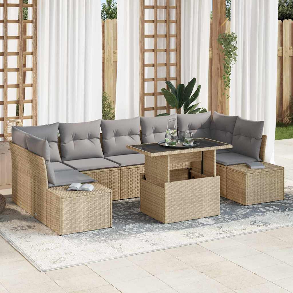Set Divano da Giardino 8 pz Beige e Grigio Chiaro