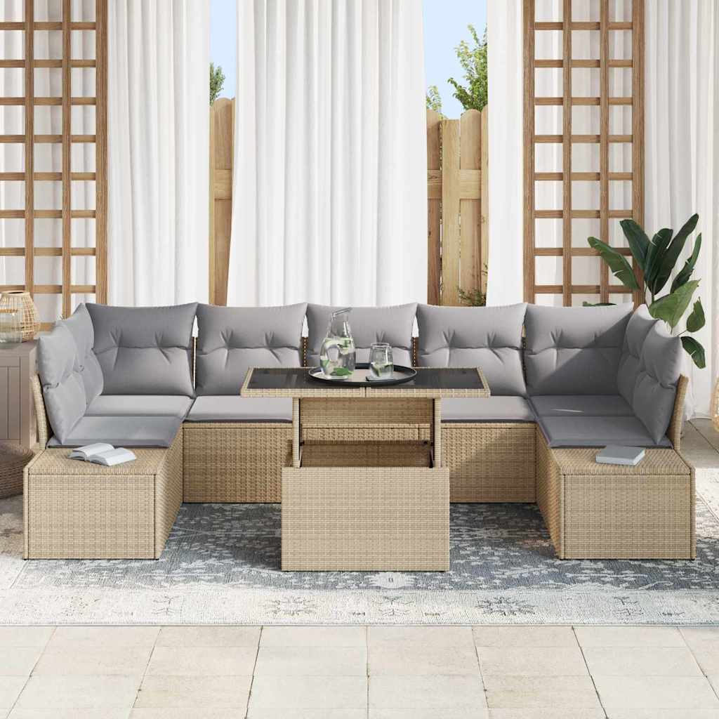 Set Divano da Giardino 8 pz Beige e Grigio Chiaro