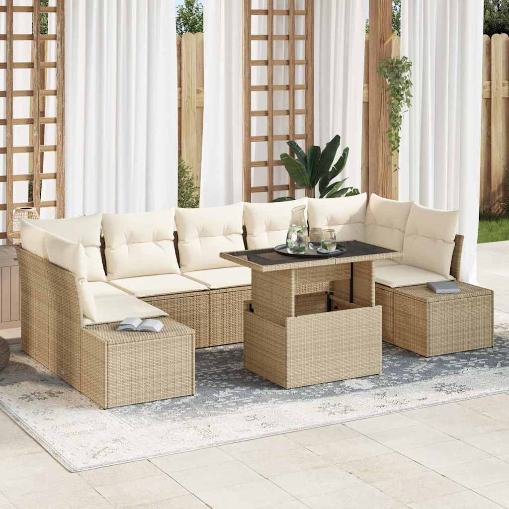 Set Divano da Giardino con cuscino 8 pcs Beige e Crema | homemem39