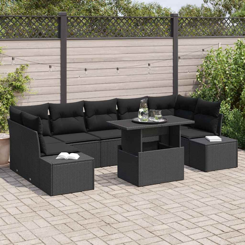 Set Divano da Giardino con cuscino 8 pcs Nero | homemem39