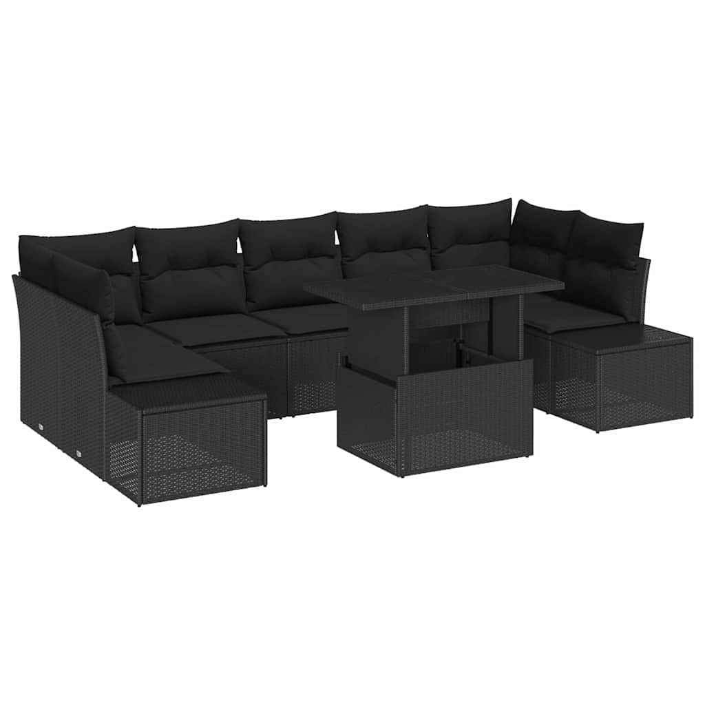 Set Divano da Giardino con cuscino 8 pcs Nero | homemem39