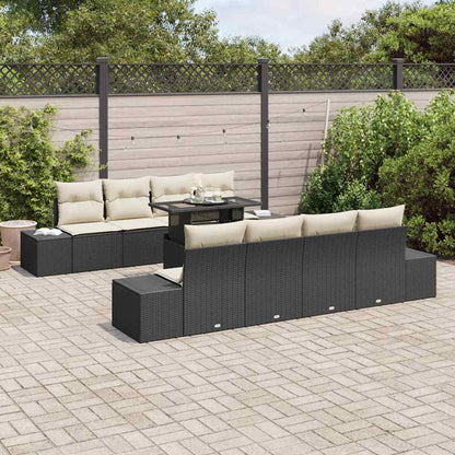 Set Divano da Giardino con cuscino 9 pcs Nero e Crema | homemem39