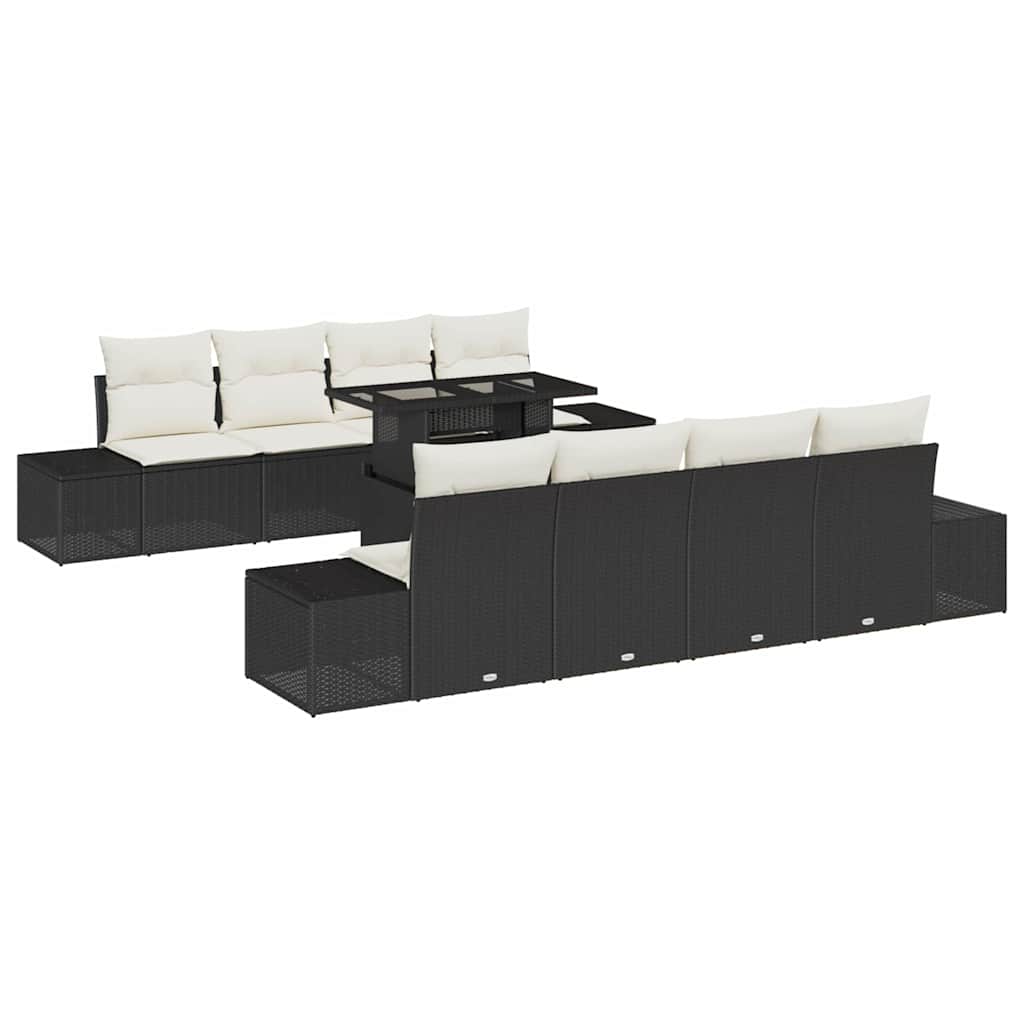 Set Divano da Giardino con cuscino 9 pcs Nero e Crema | homemem39