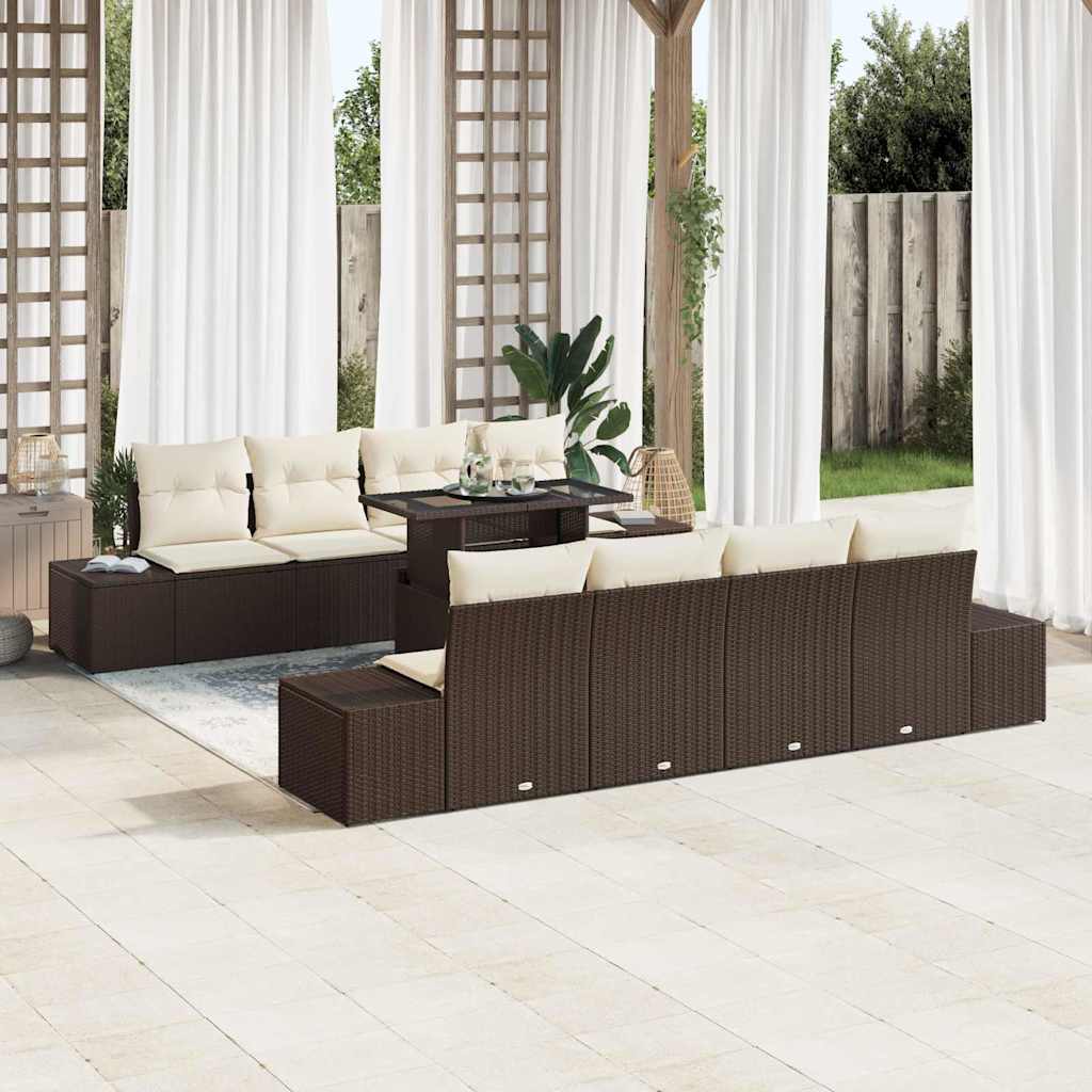 Set Divano da Giardino con cuscino 9 pcs Marrone e Crema | homemem39