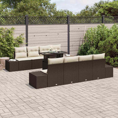 Set Divano da Giardino con cuscino 9 pcs Marrone e Crema | homemem39