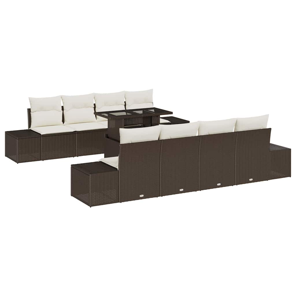 Set Divano da Giardino con cuscino 9 pcs Marrone e Crema | homemem39