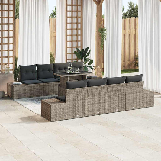 Set Divano da Giardino con cuscino con cuscino 9 pcs Grigio
