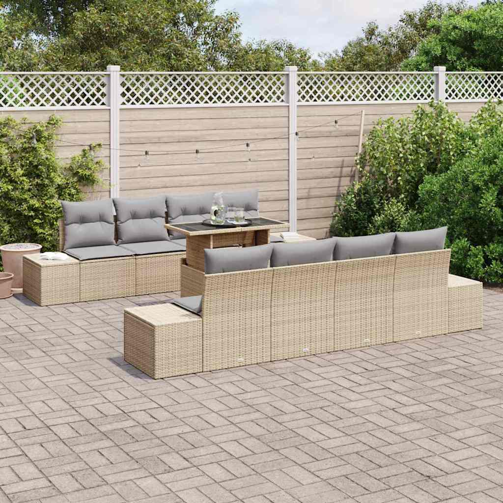 Set Divano da Giardino 9 pz Beige e Grigio Chiaro