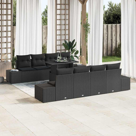 Set Divano da Giardino con cuscino con archiviazione 9 pcs Nero