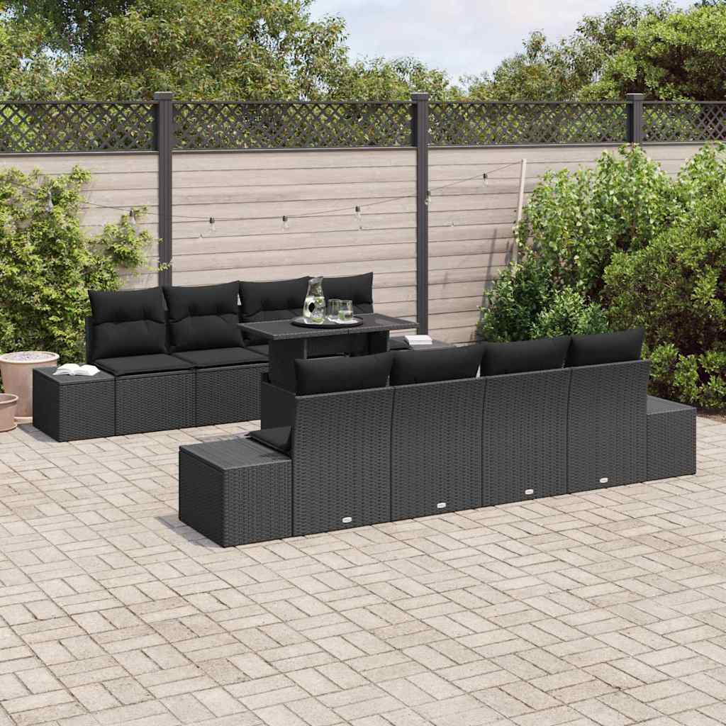 Set Divano da Giardino 9 pz Nero