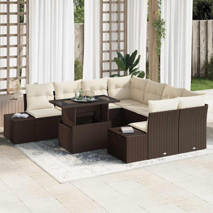 Set Divano da Giardino 9 pcs Marrone e Crema polyrattan | homemem39