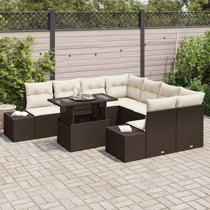 Set Divano da Giardino 9 pcs Marrone e Crema polyrattan | homemem39