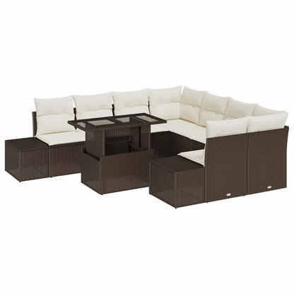 Set Divano da Giardino 9 pcs Marrone e Crema polyrattan | homemem39