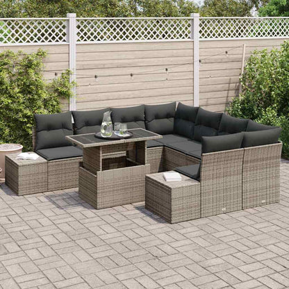 Set Divano da Giardino 9 pz Grigio polyrattan