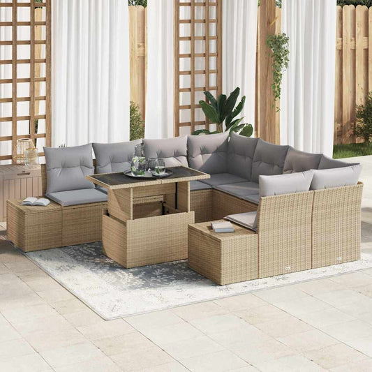 Set Divano da Giardino 9 pcs Beige e Grigio Chiaro polyrattan