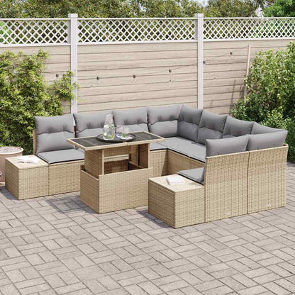 Set Divano da Giardino 9 pz Beige e Grigio Chiaro polyrattan