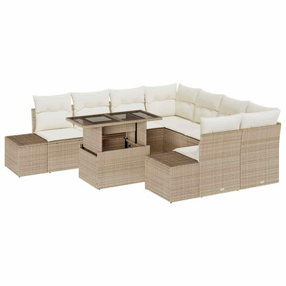 Set Divano da Giardino 9 pz Beige e Crema polyrattan