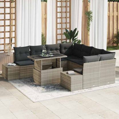 Set Divano da Giardino 9 pz Grigio chiaro e grigio scuro