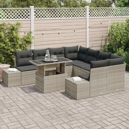 Set Divano da Giardino 9 pz Grigio chiaro e grigio scuro