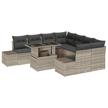 Set Divano da Giardino 9 pz Grigio chiaro e grigio scuro