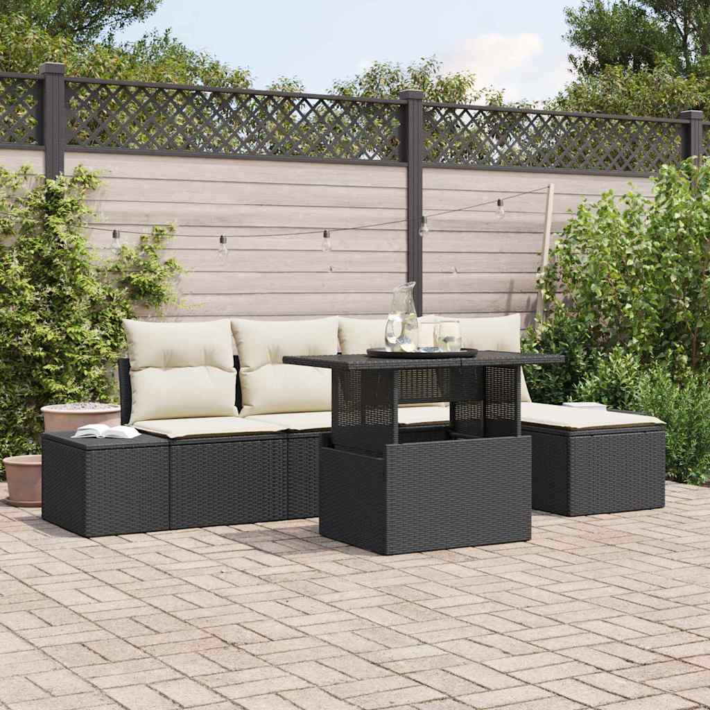 Set Divano da Giardino con archiviazione 6 pcs Nero Poly Rattan - homemem39