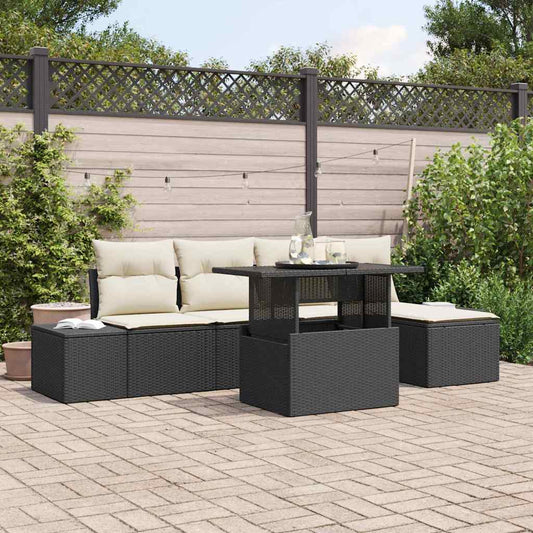 Set Divano da Giardino con archiviazione 6 pcs Nero Poly Rattan - homemem39