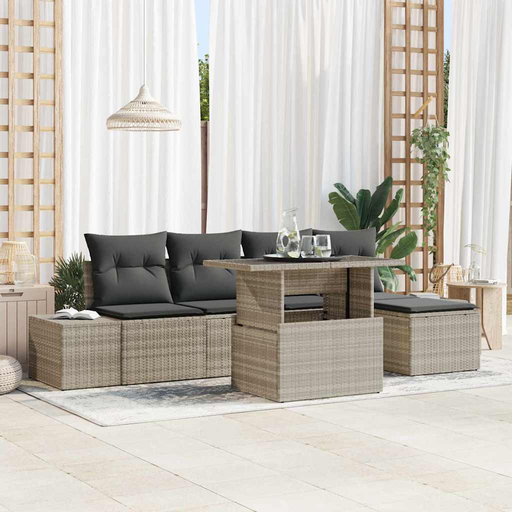 Set Divano da Giardino 6 pcs Grigio chiaro Poly Rattan - homemem39