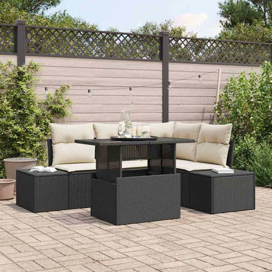 Set Divano da Giardino con archiviazione 5 pcs Nero Poly Rattan - homemem39