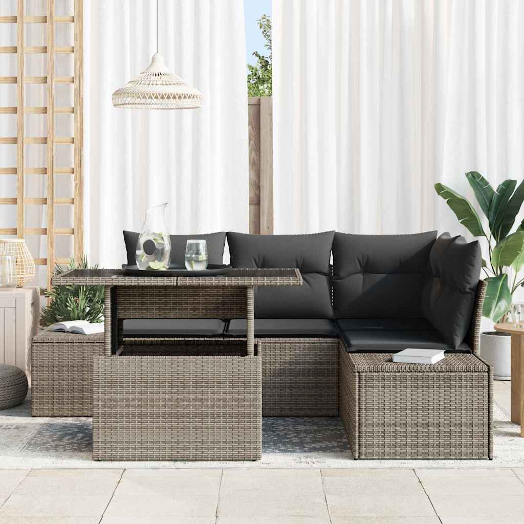Set Divano da Giardino con cuscino 5 pcs Grigio polyrattan