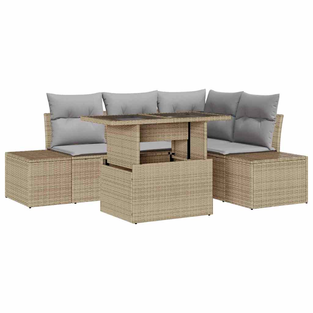 Set Divano da Giardino con cuscino 5 pcs Beige polyrattan | homemem39