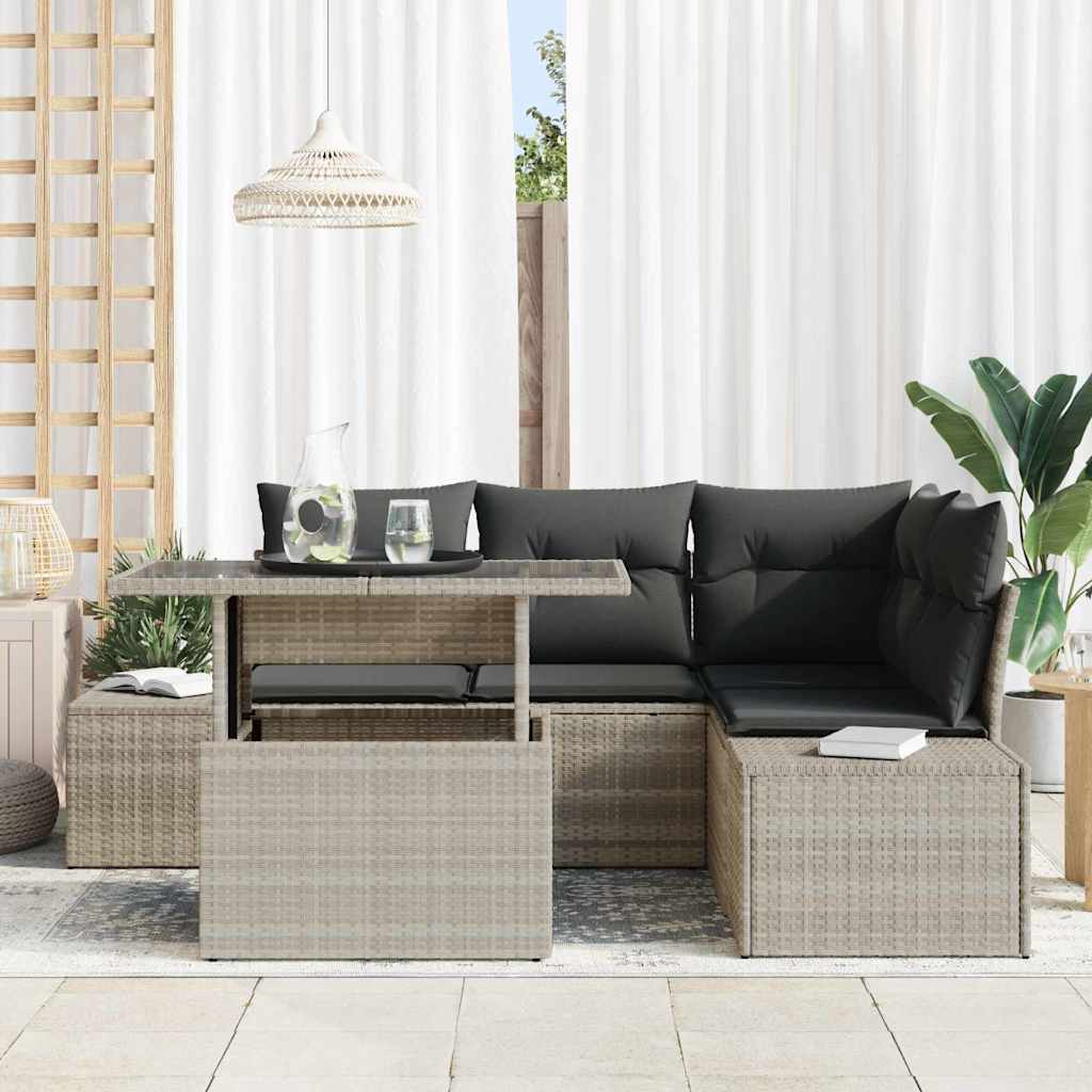 Set Divano da Giardino 5 pcs Grigio chiaro Poly Rattan - homemem39