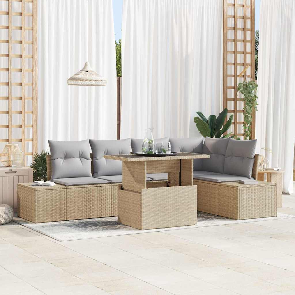 Set Divano da Giardino 6 pcs Beige Poly Rattan - homemem39