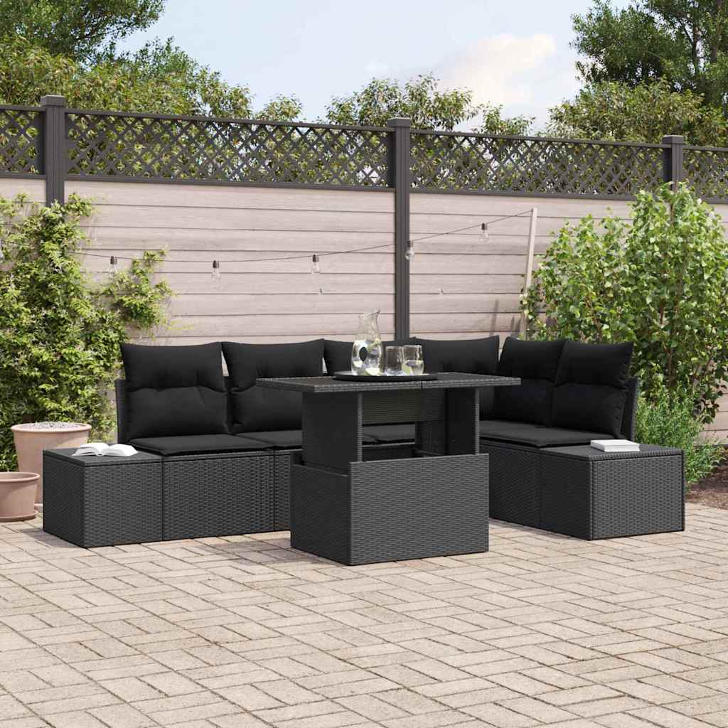 Set Divano da Giardino con archiviazione 6 pcs Nero Poly Rattan - homemem39