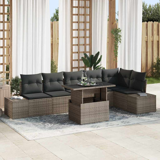 Set Divano da Giardino 7 pcs Grigio Poly Rattan - homemem39