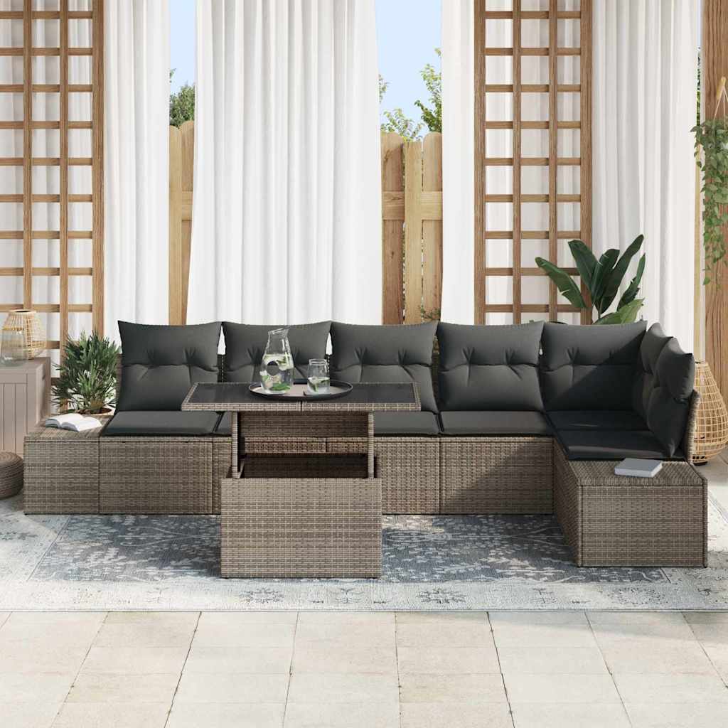 Set Divano da Giardino 7 pcs Grigio Poly Rattan - homemem39