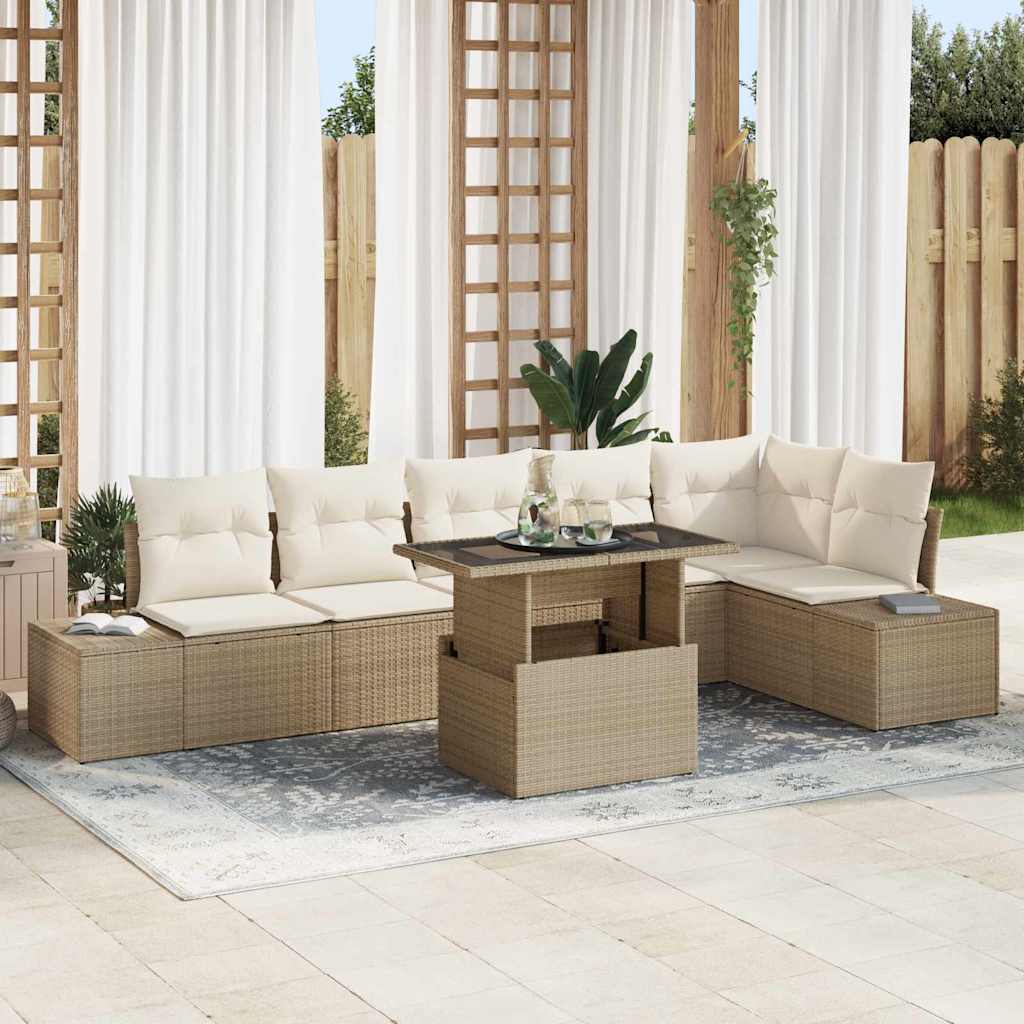 Set Divano da Giardino 7 pcs Beige Poly Rattan - homemem39
