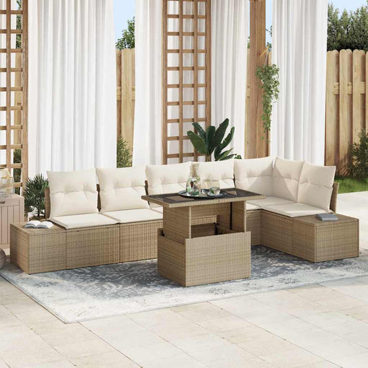 Set Divano da Giardino 7 pcs Beige Poly Rattan - homemem39
