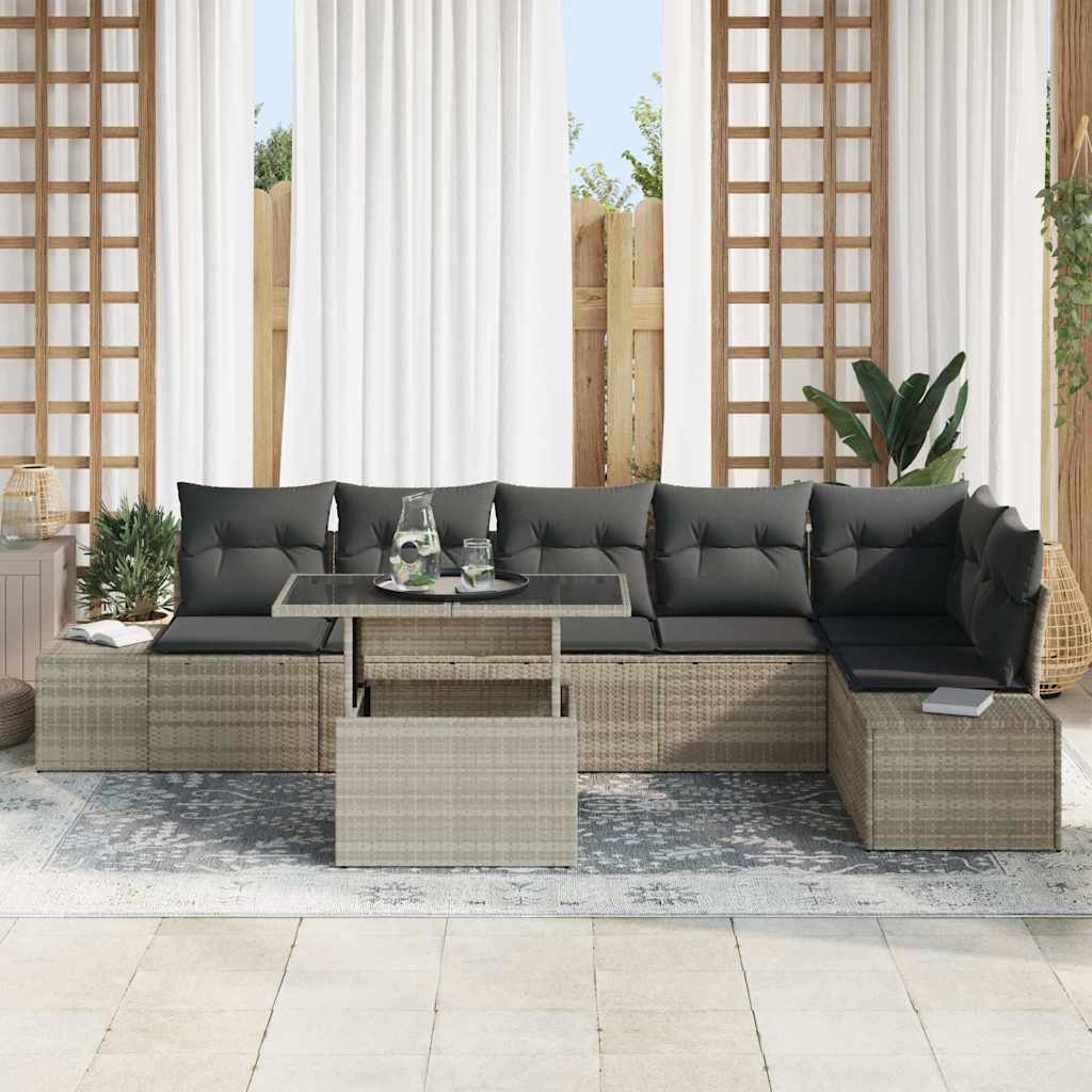 Set Divano da Giardino 7 pcs Grigio chiaro Poly Rattan | homemem39