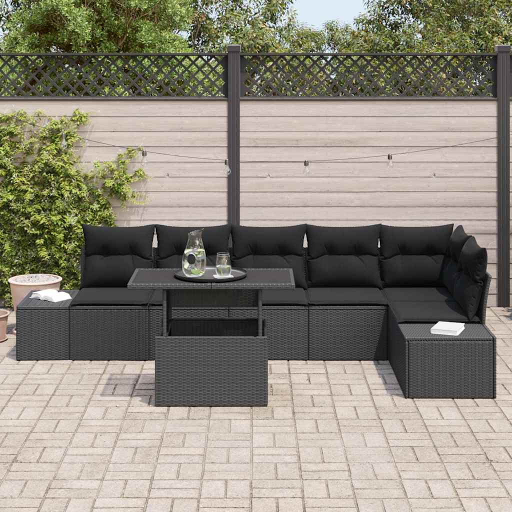 Set Divano da Giardino con archiviazione 7 pcs Nero Poly Rattan - homemem39