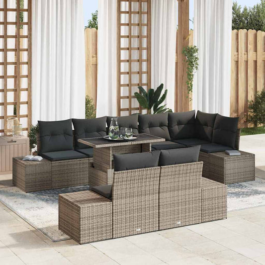 Set Divano da Giardino 9 pcs Grigio Poly Rattan