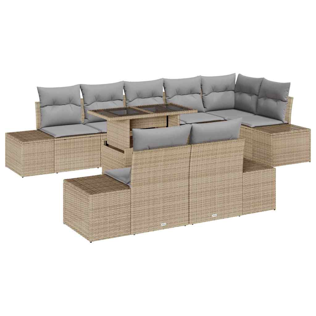 Set Divano da Giardino 9 pcs Beige Poly Rattan | homemem39
