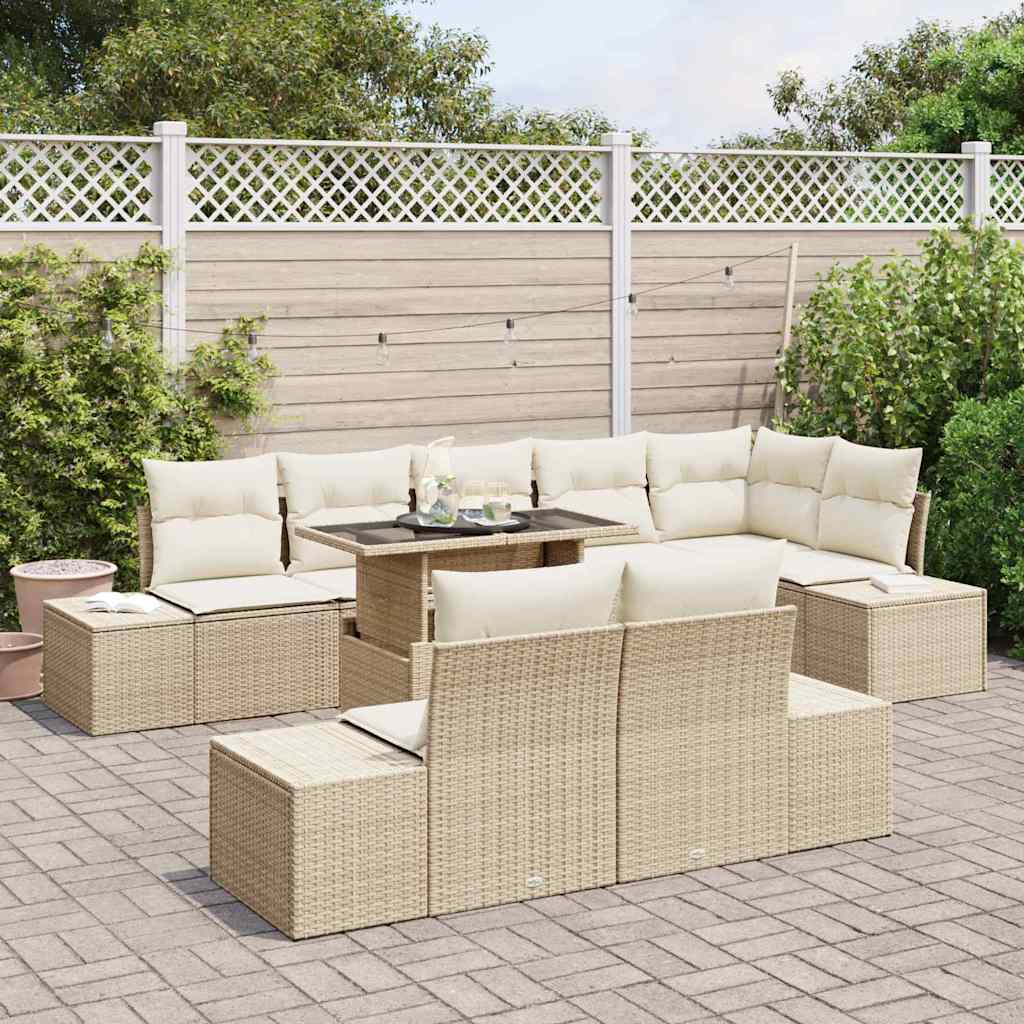 Set Divano da Giardino 9 pcs Beige Poly Rattan - homemem39
