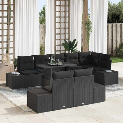 Set Divano da Giardino con archiviazione 9 pcs Nero Poly Rattan | homemem39