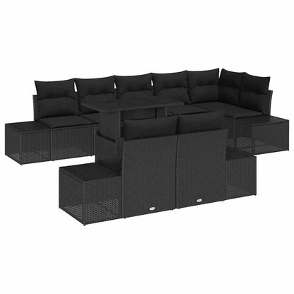 Set Divano da Giardino con archiviazione 9 pcs Nero Poly Rattan | homemem39