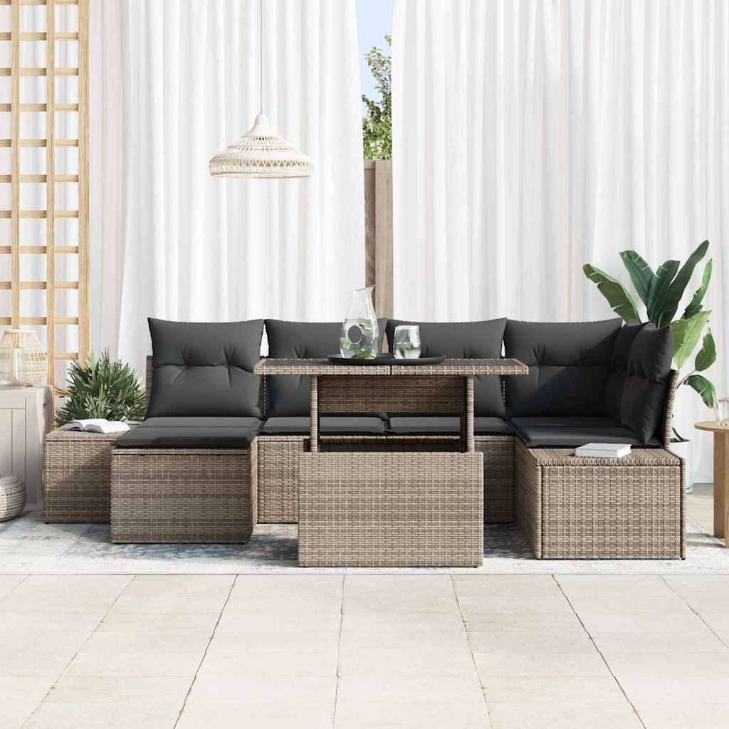 Set Divano da Giardino 7 pcs Grigio Poly Rattan - homemem39